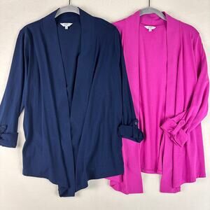 Crown & Ivy Open Front Cardigans w/ Roll-Up Sleeves, Navy Pink Women's Small